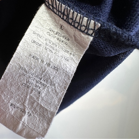 Green Envelope | Navy Puff-Sleeve Blouse – Structured Knit Top | Size L - Picture 6 of 8